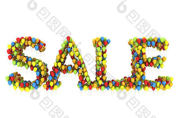 大出售词出售拼写色彩斑斓的气球