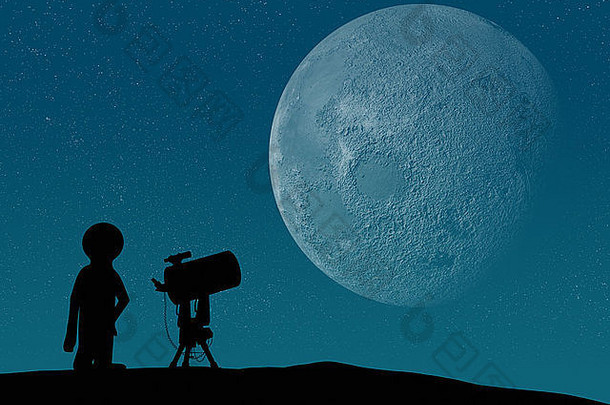 在星空背景上渲染Silhout望远镜