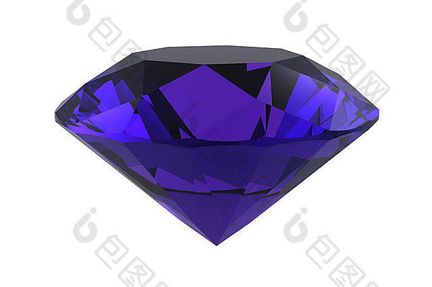 紫水晶、钻石宝石、渲染、白色背景上隔离