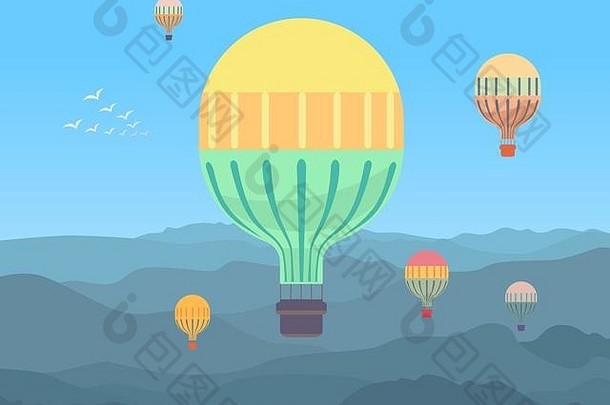 山下天空中的热气球
