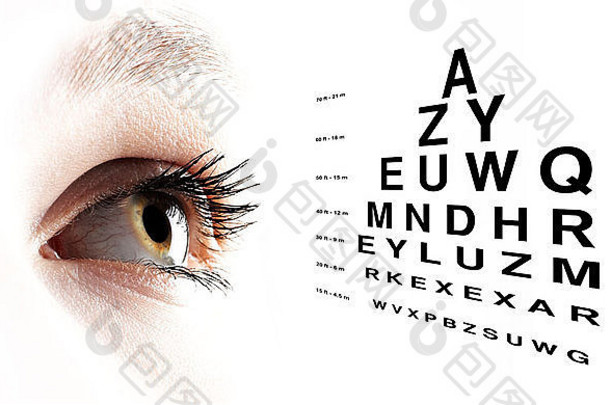 用测试视力表特写的眼睛