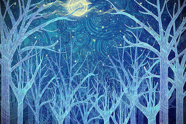 蓝色的森林完整的月亮