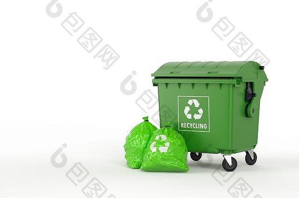 关闭绿色回收垃圾站包围绿色垃圾袋