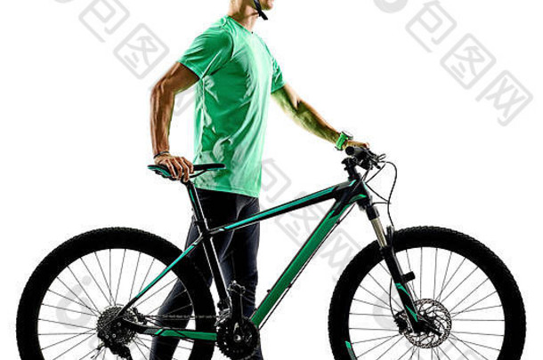 高加索人男人。练习男人。山自行车<strong>汉堡王</strong>孤立的白色背景阴影