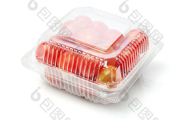 李子西红柿塑料容器白色背景