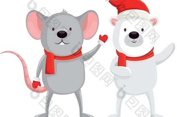 可爱的熊鼠标字符快乐圣诞节