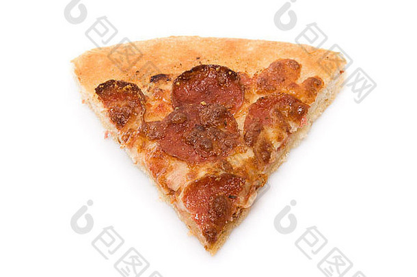 意大利辣香肠披萨片孤立的白色背景