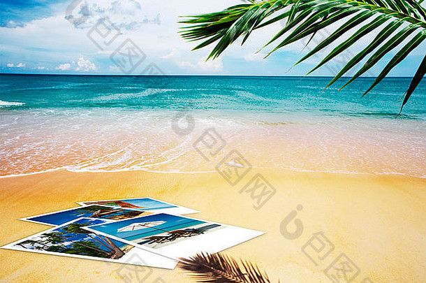 热带海滩主题拼贴画组成照片