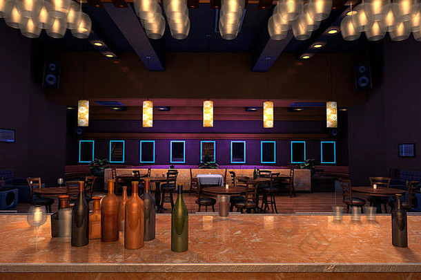 豪华夜总会酒吧的3D渲染
