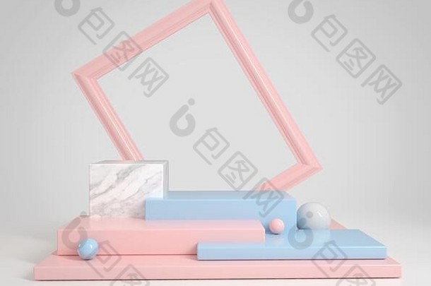摘要显示清洁柔和的蓝色的粉红色的框架文本产品插图