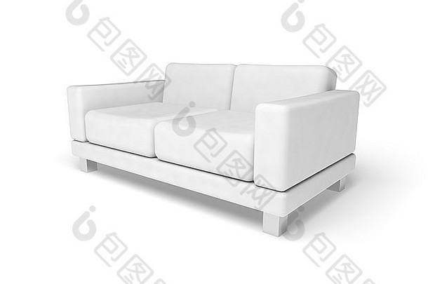 沙发孤立的白色空地板上背景插图的角度来看视图