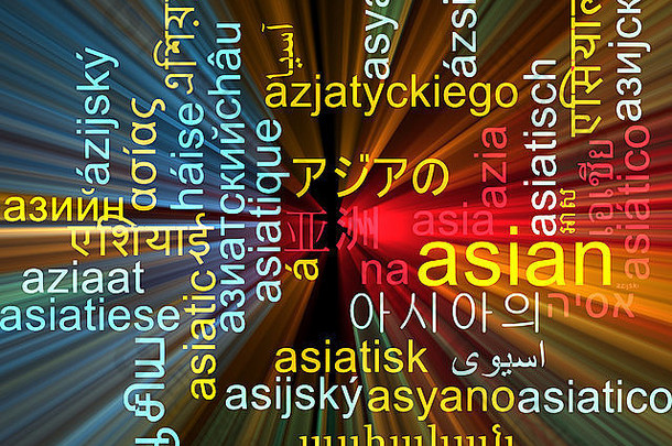 背景概念wordcloud多语言国际多语言亚洲发光插图