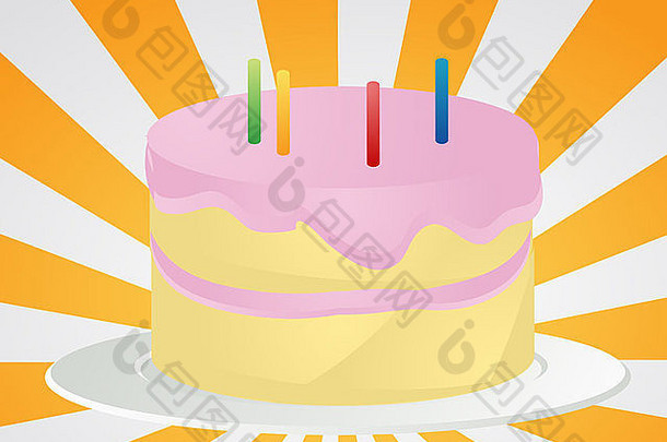 生日蛋糕粉红色的糖衣蜡烛插图