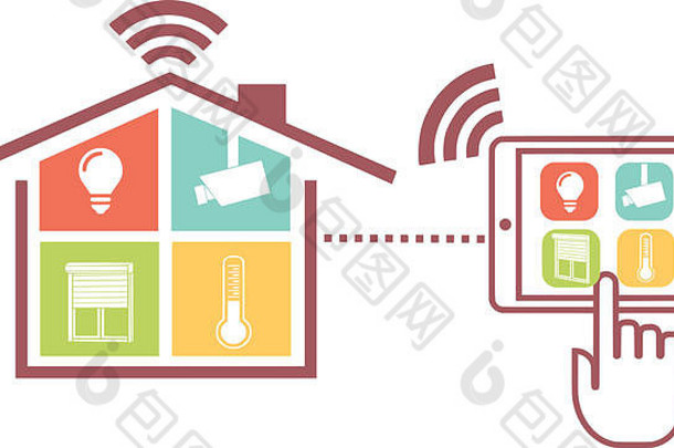 连接的房屋图标或家庭自动化或一切都是远程控制的