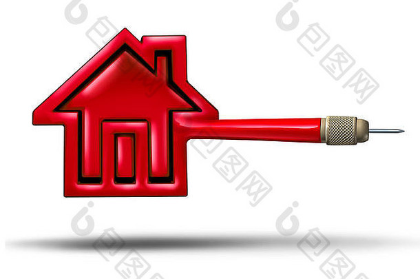 House target房地产概念为红色飞镖，形状为房屋抵押贷款利率，比喻房地产经纪人target为3D