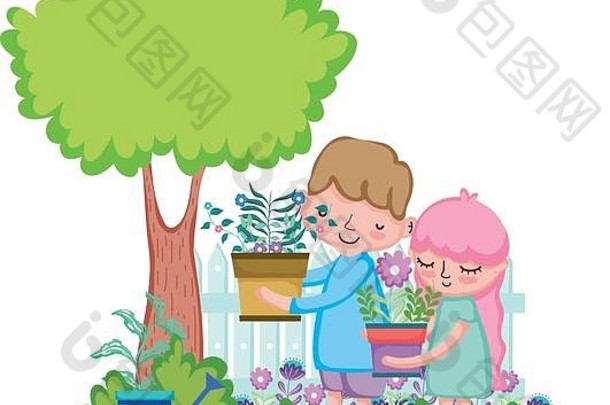 孩子们夫妇提升室内植物栅栏花园