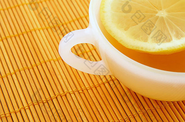 喝茶时间杯茶柠檬橙色藤席