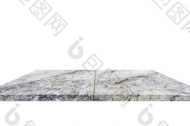 水磨石地板桌子或白色背景台面的空架子顶部。用于产品展示