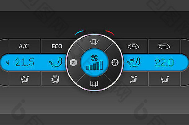 数字空调仪表板设计，有多种选择和蓝色lcd