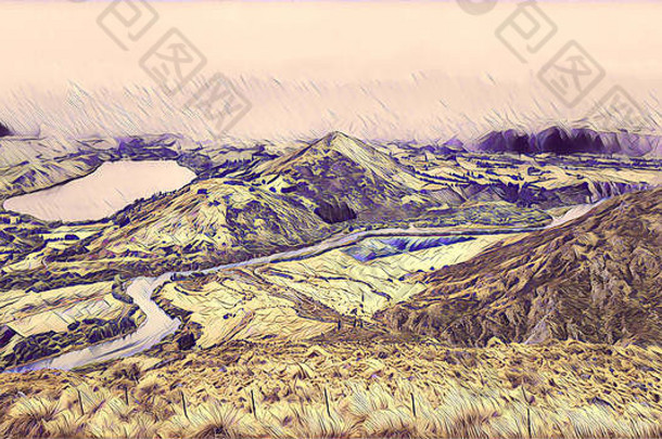 数字画景观河湖山
