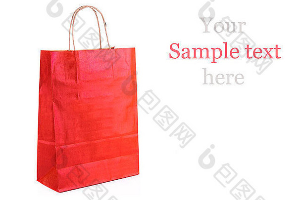 红色的纸购物袋孤立的白色购物概念