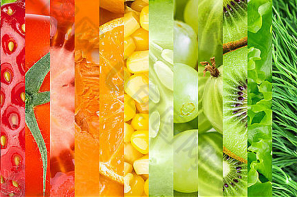 新鲜的食物健康的食物背景集合水果浆果蔬菜