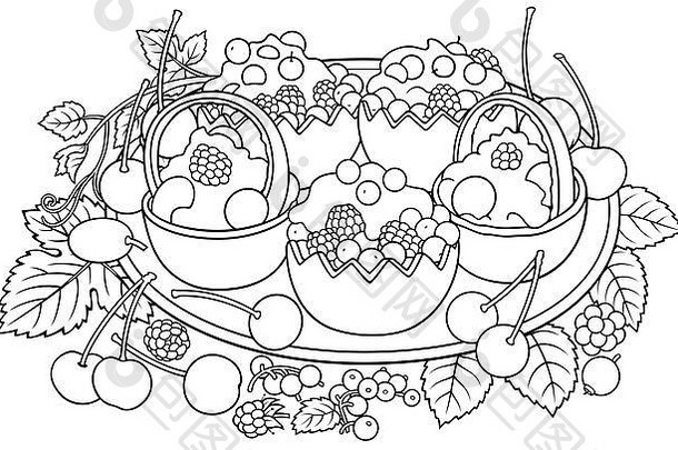 糖果浆果水果手画插图