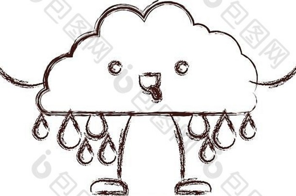 云与雨滴卡瓦伊漫画在模糊的棕色轮廓