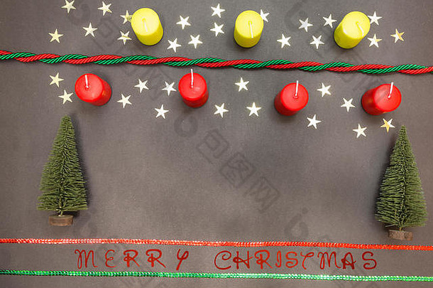 带有节日装饰和黑色背景文字的贺卡-圣诞快乐