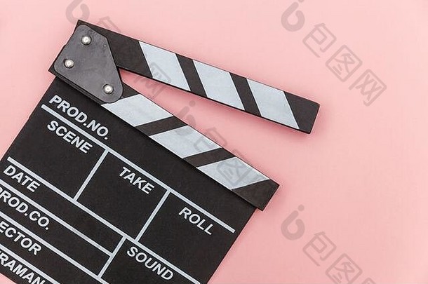 导演职业经典导演空电影使场记板电影板岩孤立的粉红色的背景视频生产电影电影行业概念平躺前视图复制空间模拟