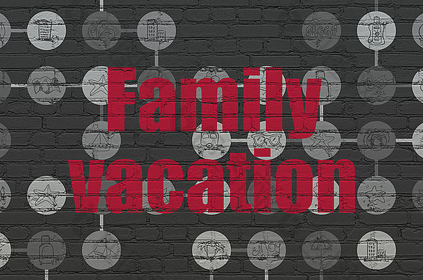 旅游理念：家庭在墙上度假