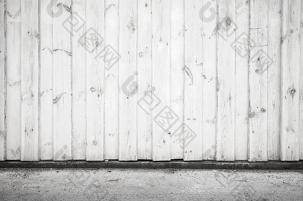 白色木墙和沥青路面，抽象空旷的城市室内背景纹理