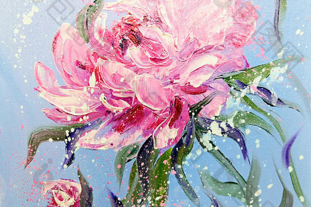 手绘现代风格的粉色牡丹花。