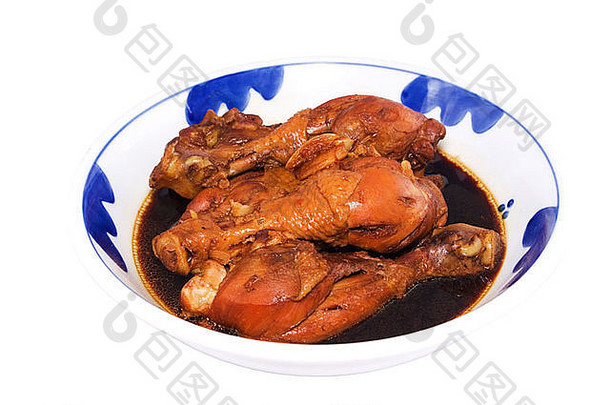 亚洲风格的炖鸡鼓棒，家常菜系列-1。