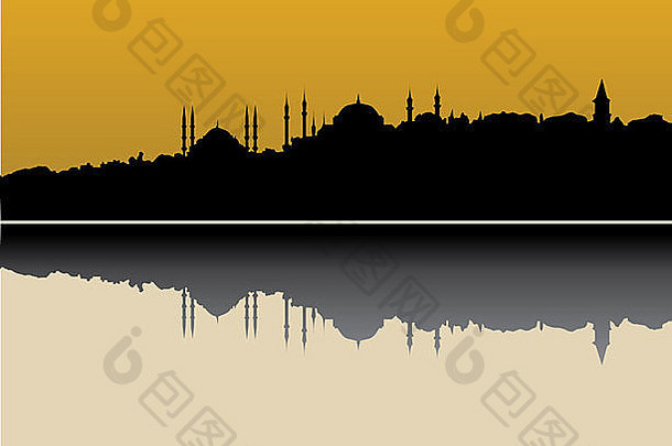 伊斯坦布尔天际线晚上清真寺
