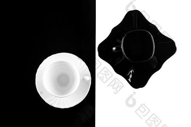 黑色的白色咖啡杯盘子