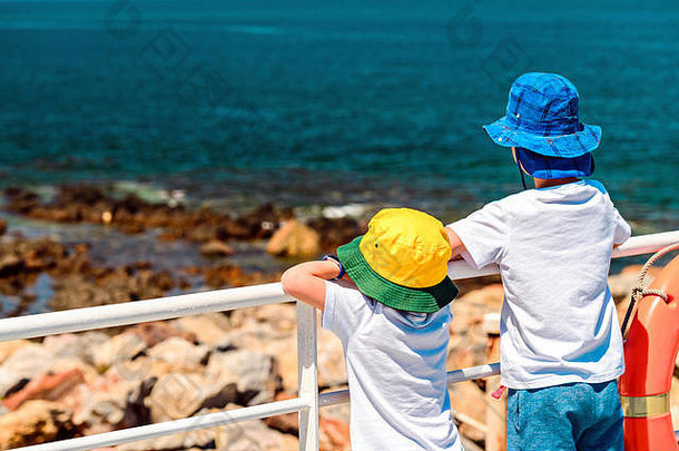 孩子们站渡船甲板看海袋鼠岛
