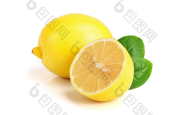 柠檬一半叶孤立的白色背景