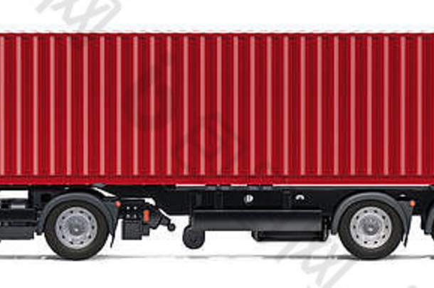 容器卡车一边视图呈现孤立的白色背景