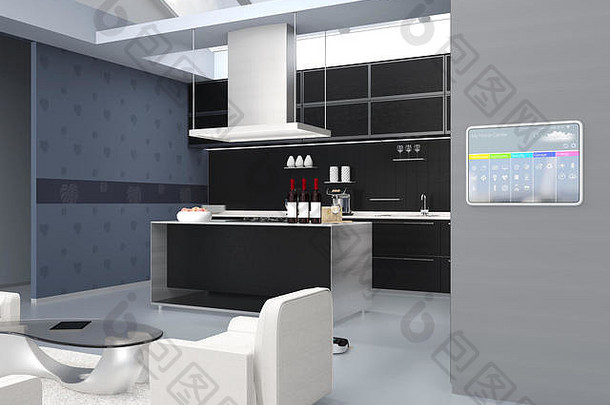 首页自动化控制面板厨房墙呈现图像