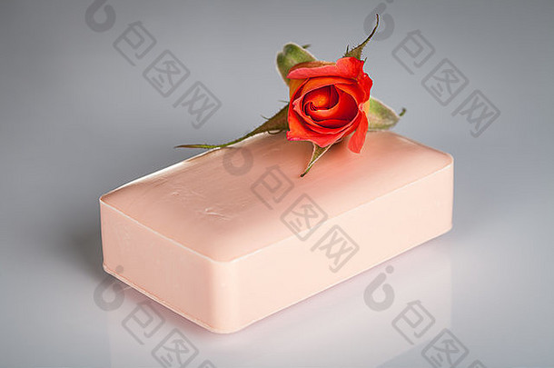 粉红色的肥皂玫瑰花灰色的背景
