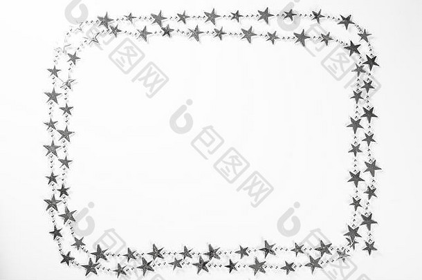 圣诞节框架银星星装饰白色背景简单的圣诞节作文免费的空间