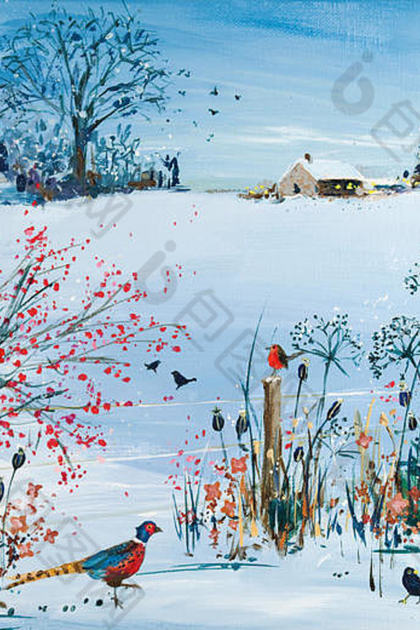 绘画雪冬天景观