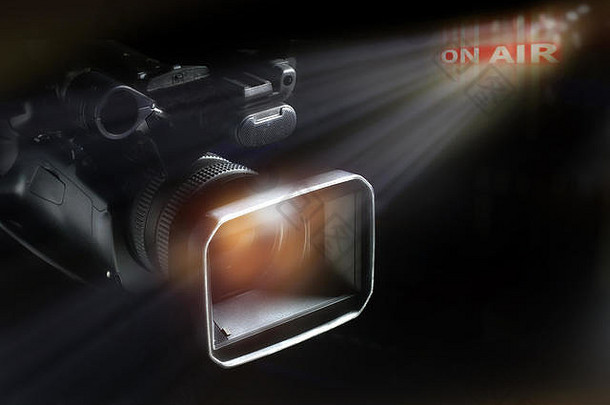 专业视频摄像机工作室实况转播的光背景