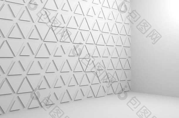 摘要空白色室内背景三角模式墙渲染插图