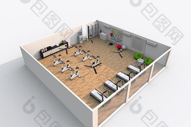 室内呈现的角度来看视图有家具的健身房
