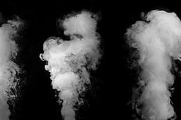 宽设计集烟蒸汽云孤立的黑色的背景