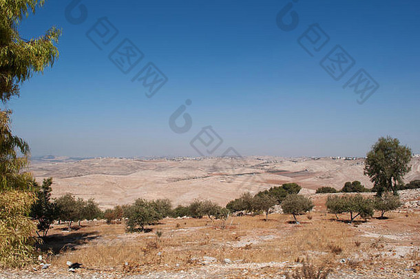 约旦沙漠景观前山尼波希伯来语圣经的地方摩西显示承诺土地