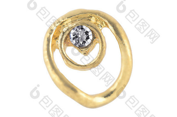 美丽的金abstract-shaped耳环钻石孤立的白色背景剪裁路径包括