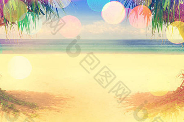 海滩棕榈树旅行假期概念背景海景海岸放松旅游